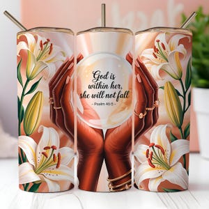 God is Within Her 20oz Skinny Tumbler Design, Christian Tumbler Wrap, Bible Verse PNG, Floral Sublimation Digital Download, Psalm 46:5