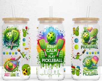 Funny Pickleball 16oz Libbey Glass Can Sublimation Design, Pickleball Glass Can Wrap, Pickleball Tumbler, Just Dink It PNG Digital File