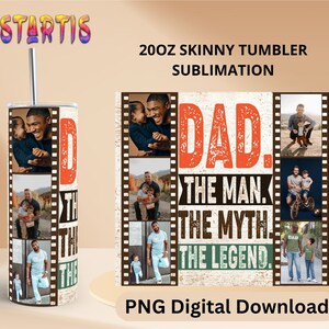 Dad the Man the Legend the Myth - Add Your Photos 20oz Skinny Tumbler ...