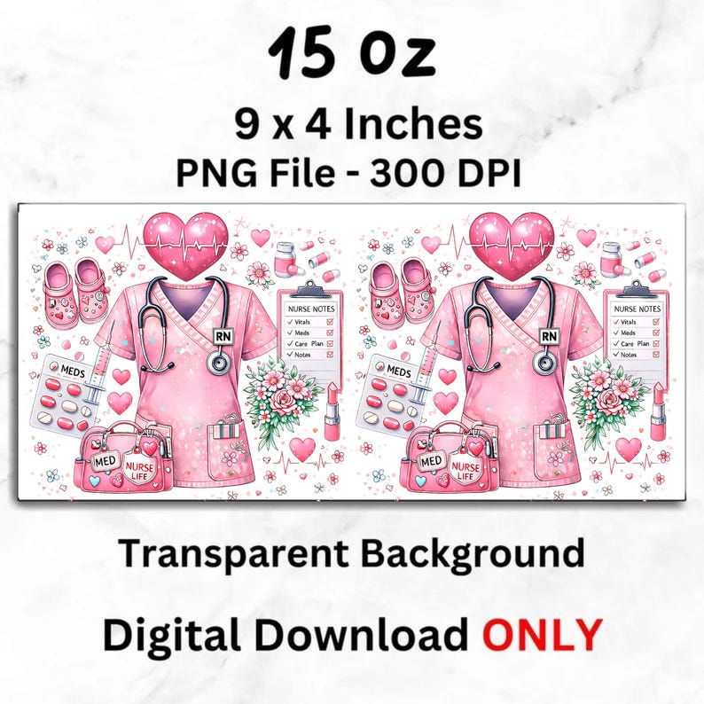 Envoltura de taza de enfermera PNG, diseño de taza de enfermera personalizada, taza de sublimación con uniforme de enfermera rosa, regalo de enfermera, envoltura de taza de 11 oz y 15 oz, descarga digital PNG imagen 3