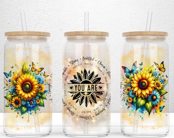 Tu sei... Affermazioni 16oz Libbey bicchiere di vetro Tumbler Design a sublimazione, Affermazione quotidiana Wrap, Self Love Wrap, file PNG Download digitale