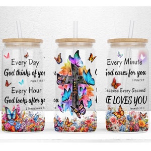 God Loves You 16oz Libbey Glass Can Sublimation Design, Christian Tumbler Wrap, Faith Cross Libbey Glass Wrap, PNG File Digital Download