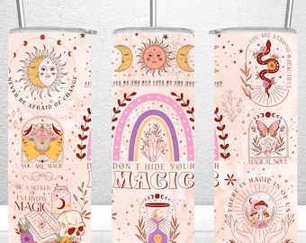 Boho tägliche positive mystische Affirmations-Behälter-Verpackung, 20 Unzen dünner Becher Sublimations-Design, Boho mystischer Becher PNG digitaler Download