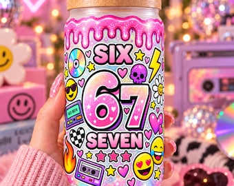Six Seven 67 Glass Can Wrap, Y2K Pink Glitter Sublimation (Digital Download)