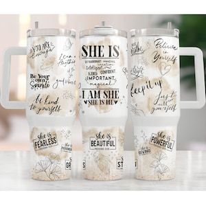 She Is Me Daily Affirmations 40oz Tumbler Design, Inspirational Woman Tumbler Wrap, Positive Affirmations Tumbler PNG Files Digital Download