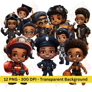 Little Black Boy Dream Job Clipart, Little Black Boy Clipart, Black Kids Png, Kids Career Clipart Bundle, Brown Kids PNG Digital Download
