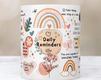Tägliche Erinnerungen Becherverpackung, 11 Unzen und 15 Unzen Bechervorlage, Motivationsbecher, tägliche Affirmationen Becher, Becher für geistige Gesundheit PNG-Dateien Digitaler Download
