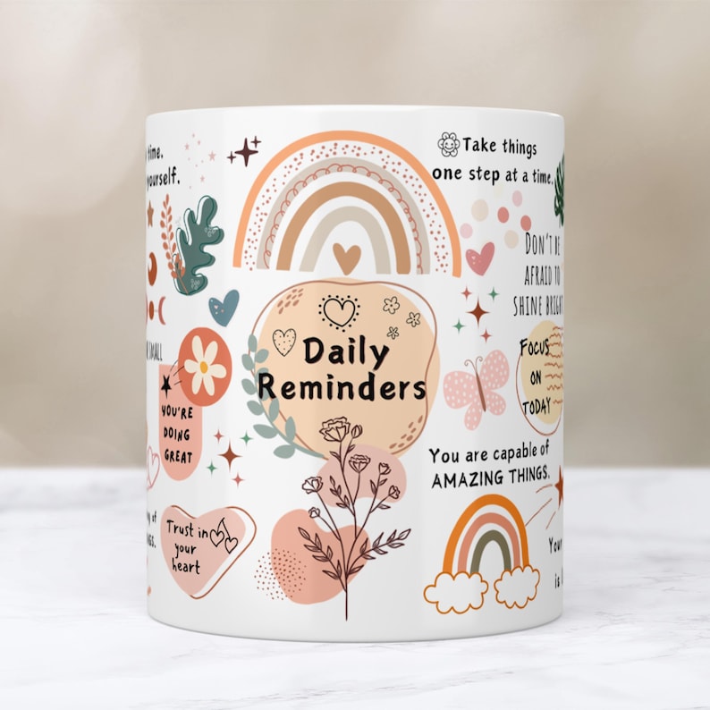 Daily Reminders Mug Wrap, 11oz & 15oz Mug Template, Motivational Mug, Daily Affirmations Mug, Mental Health Mug PNG Files Digital Download