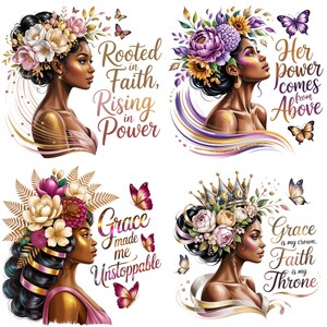 Inspirational Black Woman PNG Clipart Bundle | Faith Quotes Bundle, Black Girl Magic Png, Christian Black Girl PNG, Bible Verse Sublimation image 4