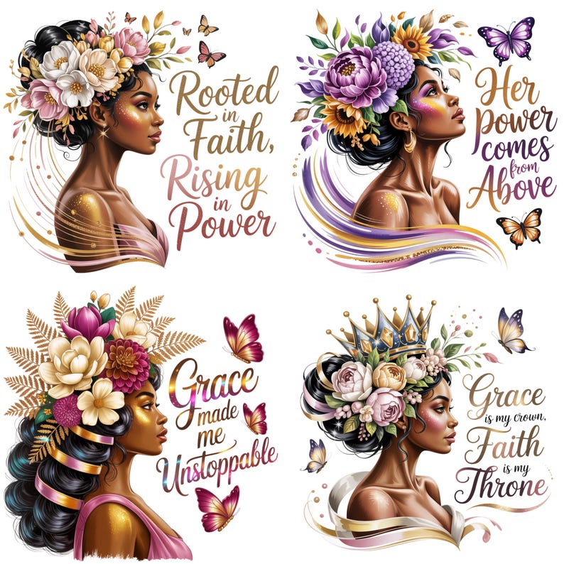 Inspirational Black Woman PNG Clipart Bundle | Faith Quotes Bundle, Black Girl Magic Png, Christian Black Girl PNG, Bible Verse Sublimation image 4