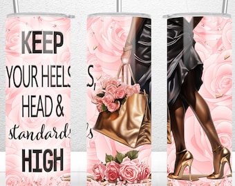 20oz Tumbler Luxury PNG Wrap| High Heels Tumbler Designer, Black Girl Tumbler Wrap, Black Woman Tumbler Wrap, Diva Tumbler Wrap