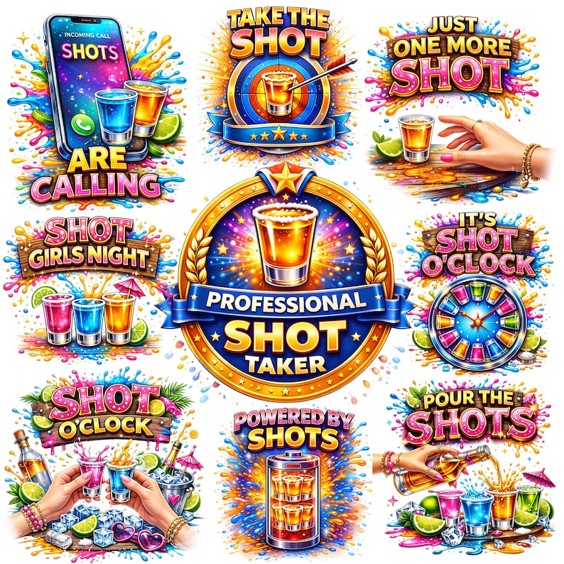 16 Funny Shot PNG Bundle, Shot Glass Png, Party Shirt Designs, Alcohol Sayings Sublimation Files, Funny Drinking PNG Digital Download