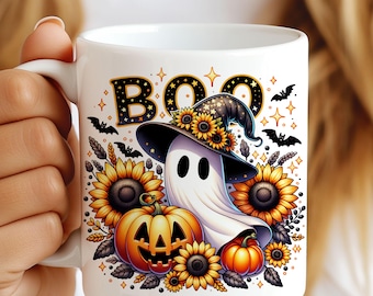 Halloween-Geist-Becherverpackung, Halloween-Becherverpackung Geschenk, 11 Unzen 15 Unzen Tassenverpackung, Halloween-Kaffeetasse, Kürbisse Becherverpackung PNG-Dateien Digitaler Download