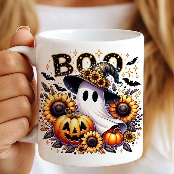 Halloween Ghost Mug Wrap, Halloween Mug Wrap Gift, 11oz & 15 oz Mug Wrap, Halloween Coffee Cup, Pumpkins Mug Wrap PNG Files Digital Download