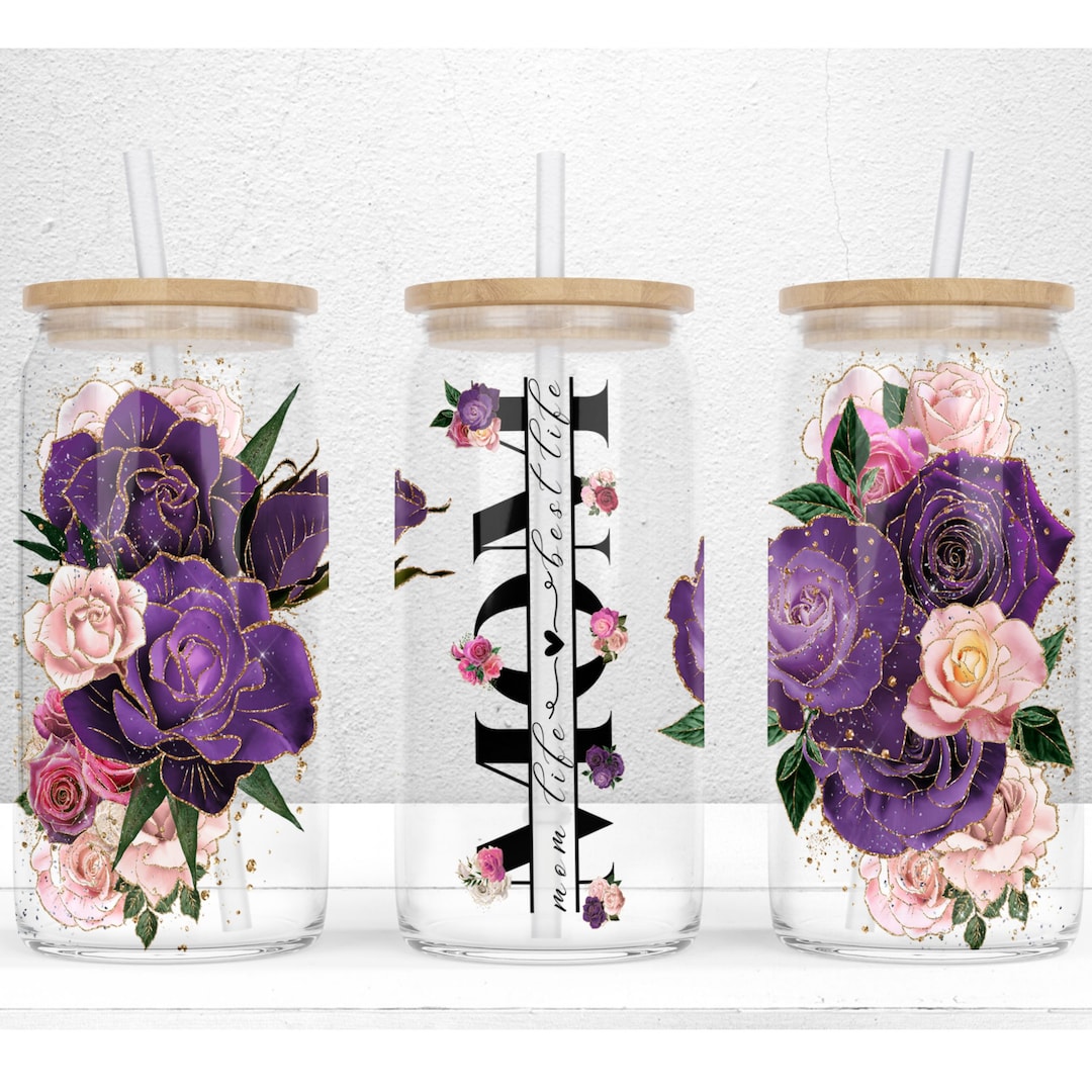 Mom Life Flower 16oz Libbey Glass Wrap Png - Mama Flower Glass Cup ...