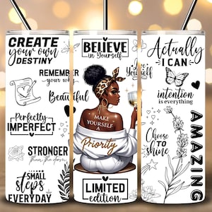 Love Yourself Black Woman Tumbler Wrap, 20oz Skinny Tumbler Sublimation Design, Positive Affirmations Tumbler Wrap PNG File Digital Download