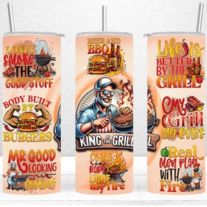 Funny Grilling Tumbler Wrap, 20oz Skinny Tumbler Designs, BBQ Tumbler Wrap, King Of The Grill PNG, Dad Tumbler Gift, PNG Digital Download