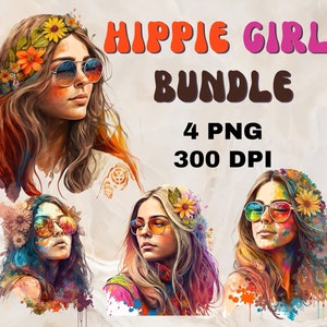 Hippie Girl Bundle PNG| Sublimation Designs |Retro PNG | Hippie Png| Boho design| Retro Hippie PNG| Hippie T-shirt Design| Instant Download
