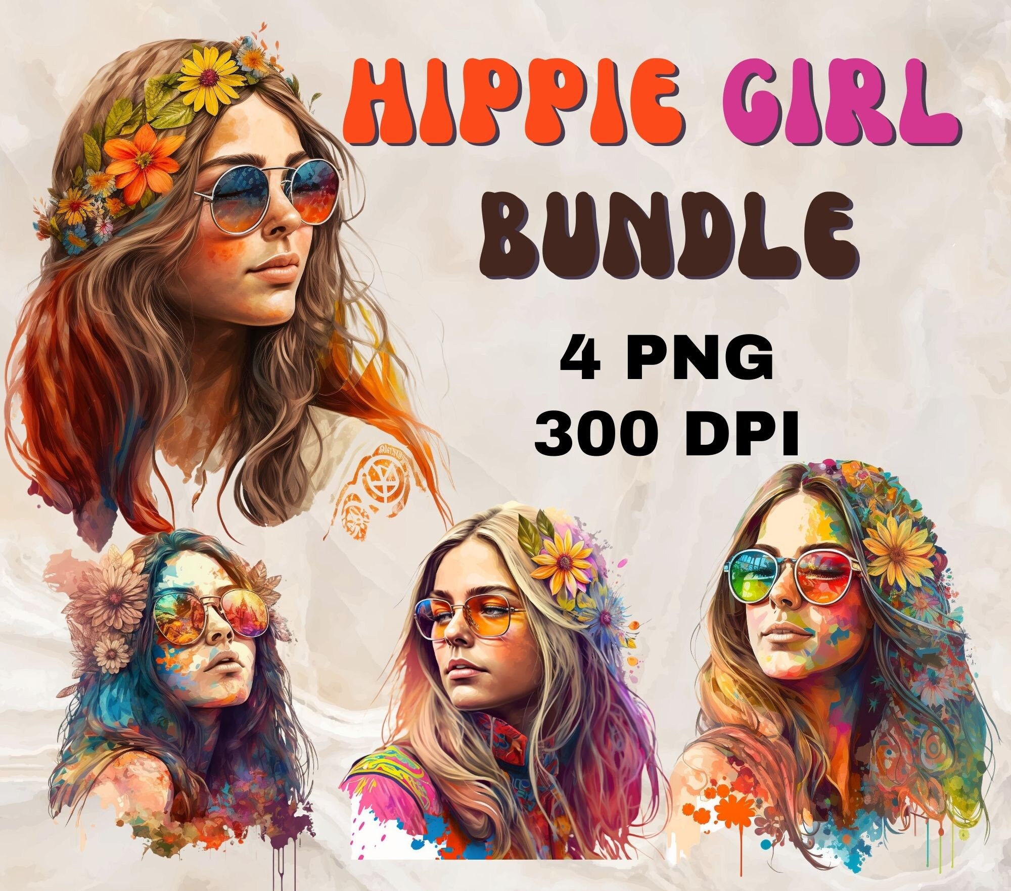 Hippie Girl Bundle PNG| Sublimation Designs |retro PNG | Hippie Png ...