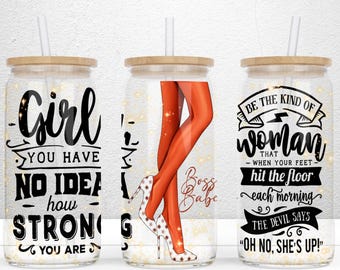 Strong Black Woman Affirmation 16oz Libbey Glass Can Sublimation Design, Black Girl UV Dtf, Empowering Daily Quotes PNG Digital Download