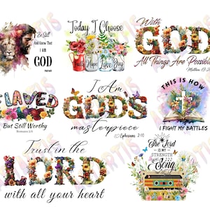 Christian Floral Sublimation Bundle, Sublimation PNG, Religious Sublimation Files, Jesus Shirt PNG design, Floral Bible Verse Bundle