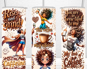 Divertente involucro per bicchiere da caffè, design a sublimazione per bicchiere sottile da 20 once, regalo per gli amanti del caffè, involucro umoristico sul caffè, file digitali PNG di Caffeine Queen