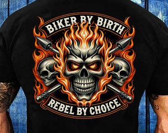 Biker von Geburt an Rebell nach Wahl PNG Sublimationsdesign, Reiter Schädel PNG, Höllenfahrer Png, flammendes Schädel Design, Biker Schädel PNG digitale Datei