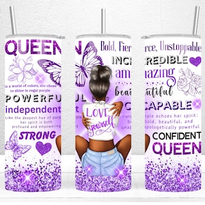 Inspirational Black Woman Tumbler Wrap, 20oz Skinny Tumbler Sublimation Designs, Positive Affirmations Black Girl, PNG File Digital Download