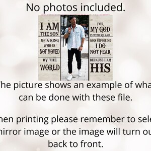 May include: A wooden sign with the text "I AM THE SON OF A KING WHO IS NOT MOVED BY THE WORLD" on the left and "FOR MY GOD IS WITH ME AND GOES BEFORE ME I DO NOT FEAR BECAUSE I AM HIS" on the right. A man is standing next to the sign.