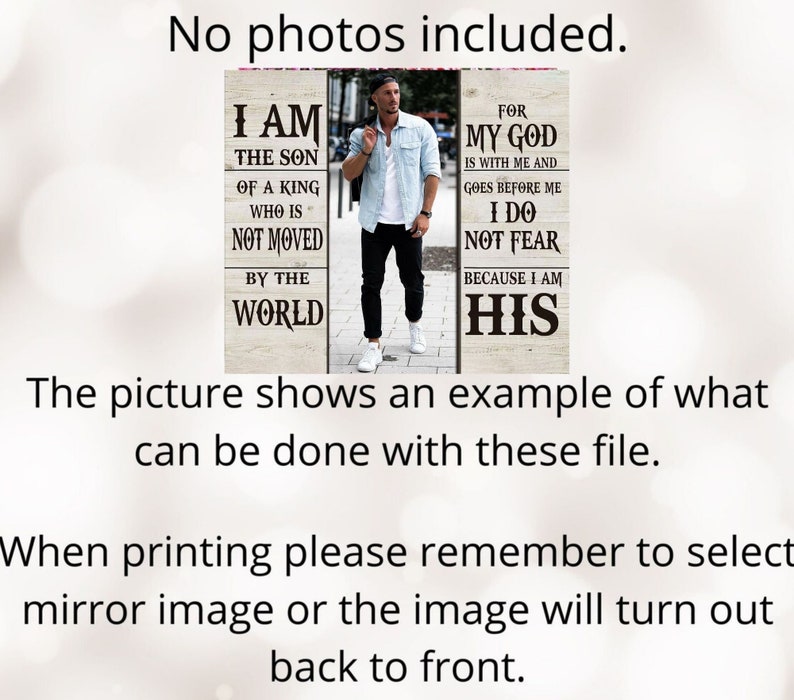 May include: A wooden sign with the text "I AM THE SON OF A KING WHO IS NOT MOVED BY THE WORLD" on the left and "FOR MY GOD IS WITH ME AND GOES BEFORE ME I DO NOT FEAR BECAUSE I AM HIS" on the right. A man is standing next to the sign.