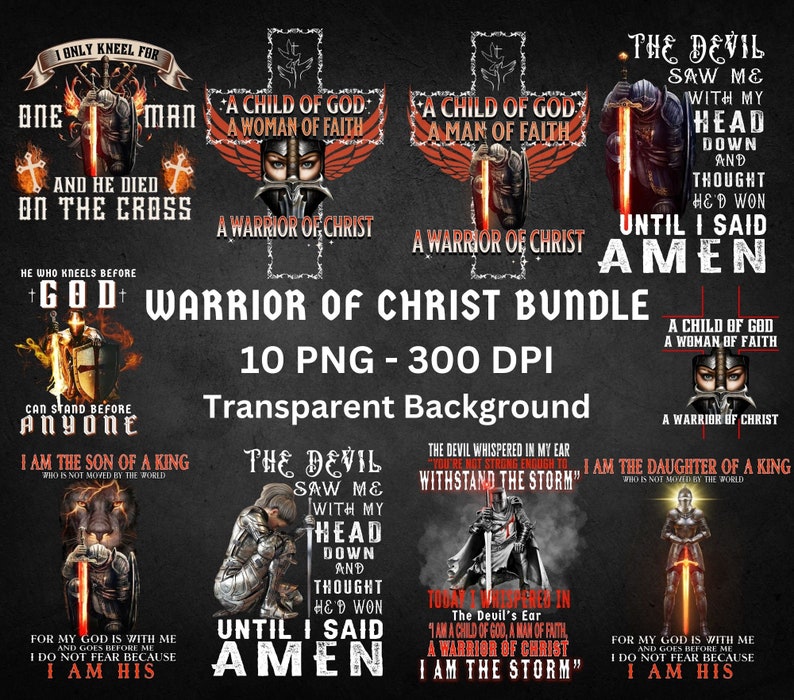 10 PNG Warrior Of Christ Bundle Sublimation Designs , Christian Bundle PNG