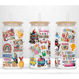 Appréciations du professeur 16 oz en verre Libbey peut sublimation, enseigner l&#39;amour, inspirer, retour à l&#39;école en verre peut emballer le fichier PNG en téléchargement numérique