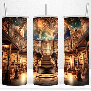 Fantasy Library 20oz Skinny Tumbler Sublimation Design, Book Tumbler Wrap, Reading Library Book Lover Tumbler Wraps, PNG Dgital Download