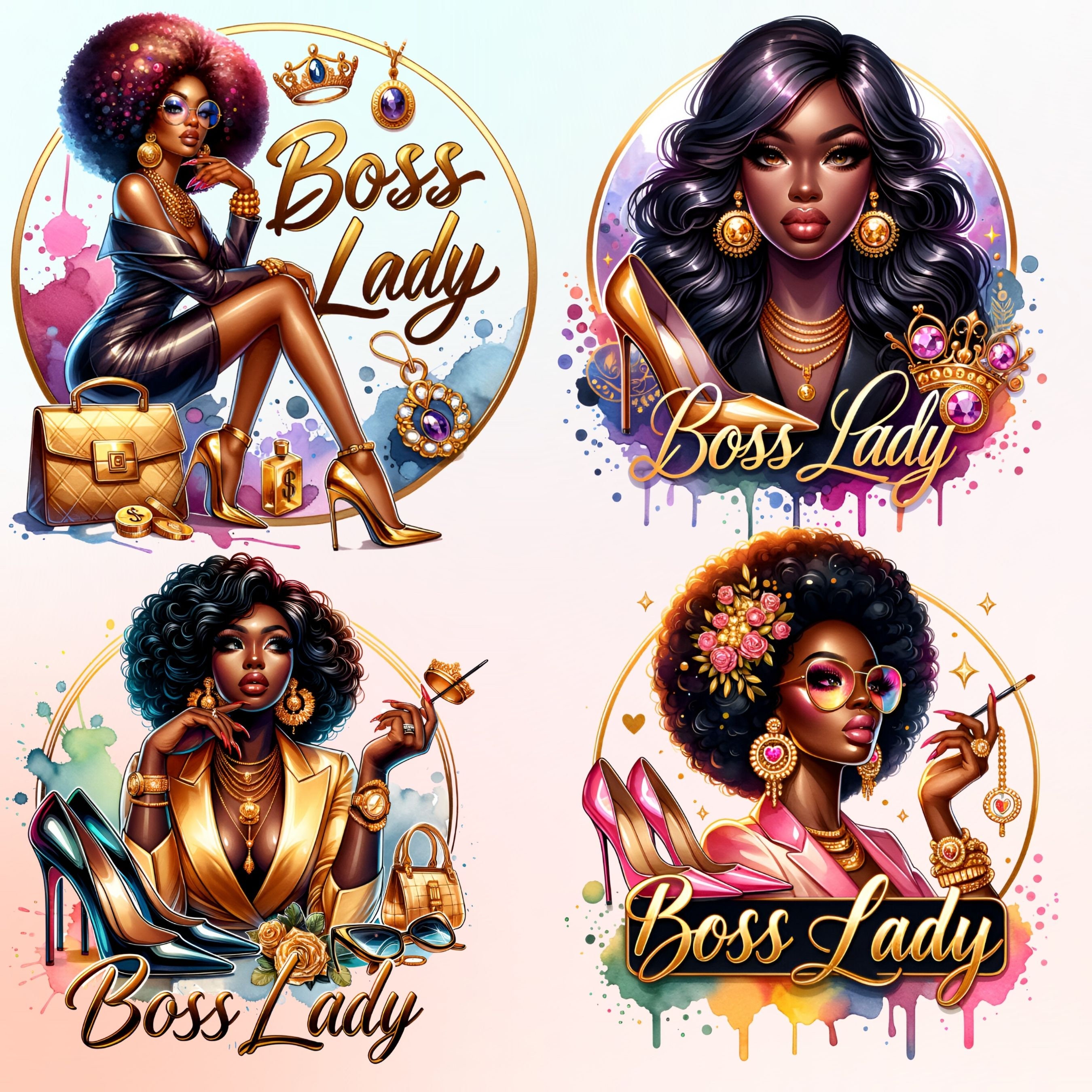 Black Boss Lady Bundle Png, Black Girl Boss Clipart, Black Woman ...