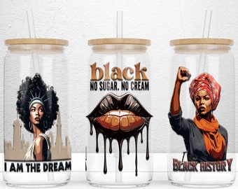 African Heritage 16oz Libbey Glass Can Sublimation Design, Black History Glass Wrap, Mother's Day Gift For Her BLM, PNG Digital Download