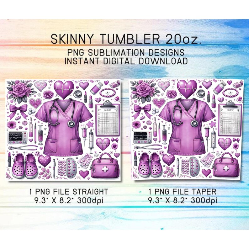 Nurse Tumbler Wrap PNG, 20oz Skinny Nurse Sublimation Design, Purple Personalized Nurse Png, Custom Nurse Tumbler Gift PNG Digital Download image 4
