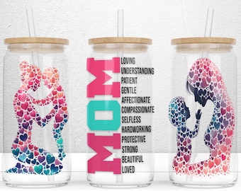 Mom Life 16oz Libbey Glass Wrap Png - Mother day Glass Cup Gift - Best Mom Ever Tumbler Sublimation Design, Mother's Day Digital Download
