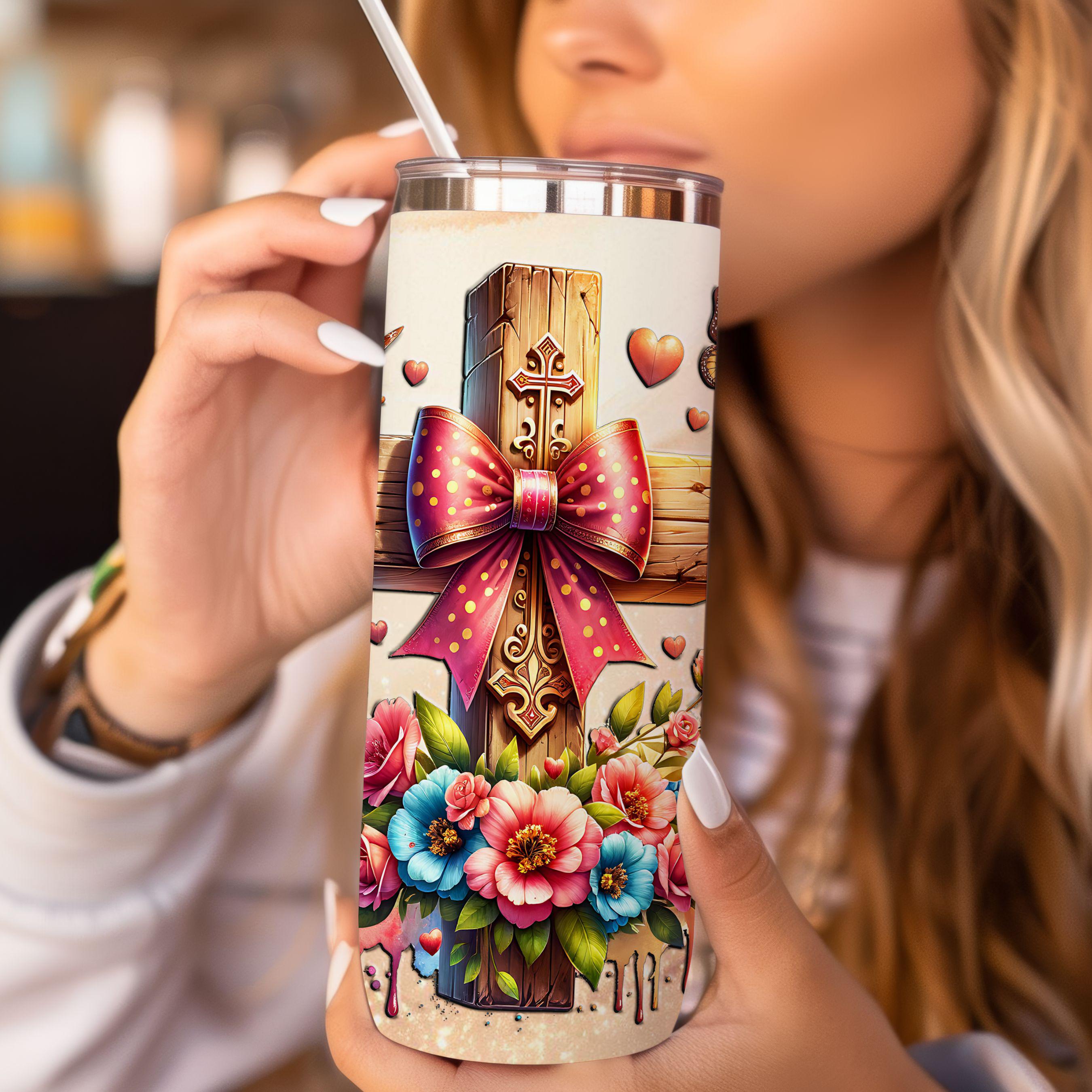 Jesus Fills My Cup 20oz Skinny Tumbler Design, Coquette Christian ...