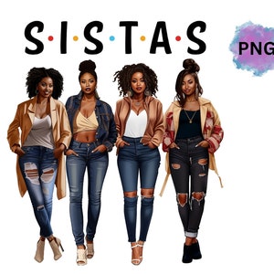 Sistas PNG Sisters Afro Women Together Black Woman Morena African American Nubian PNG Designs Clipart, Melanin Girlfriends, PNG Digital File