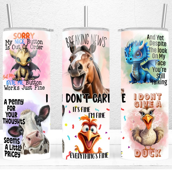 Funny Animals Tumbler Wrap, 20oz Skinny Tumbler Design, Cute Animal Gift for Kids, Silly Joke Tumbler, Animals Joke, PNG Digital Download