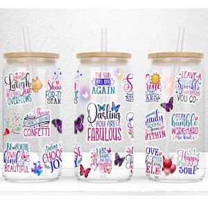 Positive Affirmations 16oz Libbey Glass Can Tumbler Sublimation Design, Daily Affirmation Wrap, Self Love Wrap, PNG File Digital Download