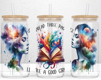 Spread Those Pages 16 oz Libbey Glass Can Tumbler Design, Book Tumbler Wrap, Smut Readers Cup, Reading Glass Can Wrap, PNG Digital Download