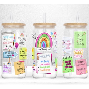Self Love Affirmations 16oz Libbey Glass Can Tumbler Sublimation Design, Daily Affirmations Wrap, Self Love Wrap, PNG File Digital Download