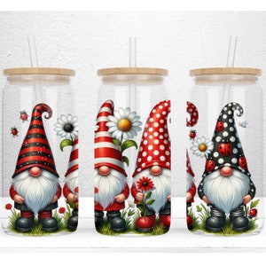 Lady Bug Gnomes 16oz Libbey Glass Can Sublimation Design, Gnomes Tumbler Wrap, Lady Bug Gnomes Libby Glass, PNG File Digital Download ONLY