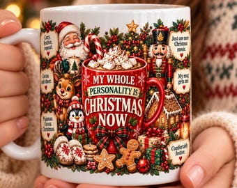 Christmas Mug Wrap PNG, 11oz & 15oz Mug Wrap, Santa Nutcracker Reindeer Penguin, Funny Holiday Mug Sublimation Download