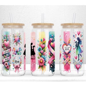 Mother&#39;s Day 16oz Libbey Glass Wrap Design, UV Dtf Cup Wrap Mama,  Mom Life Cup Wrap, Mother&#39;s Day Glass Can Wrap PNG File Digital Download