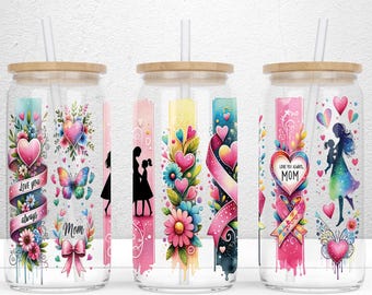 Mother's Day 16oz Libbey Glass Wrap Design, UV Dtf Cup Wrap Mama,  Mom Life Cup Wrap, Mother's Day Glass Can Wrap PNG File Digital Download