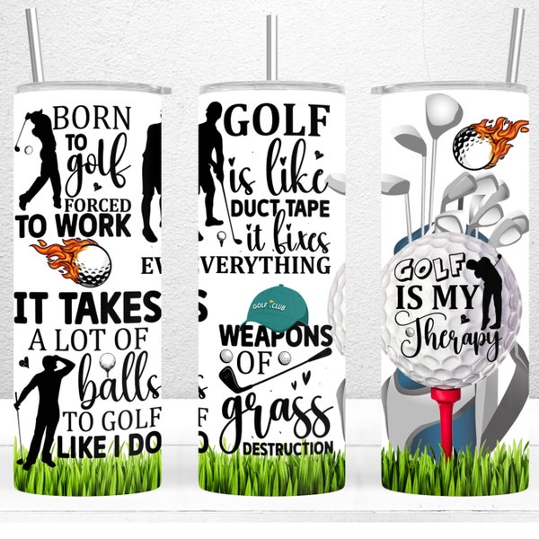 Funny Golf Tumbler Wrap, 20oz Skinny Tumbler Sublimation Design, Golf Is My Teraphy Png Design, Golf Tumbler Wrap, PNG File Digital Download