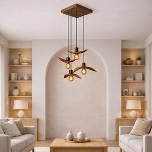 Natural Wood Pendant Light, Minimalist Chandelier, Brown Bird Wing Lamp, Scandinavian Loft Ceiling Lighting, Modern Cozy Home Decor 2026 image 1