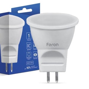 May include: A white LED light bulb with a GU5.3 base. The packaging shows the brand name Feron and the product details: 3W, 2700K, GU5.3, 1 pack, LB-271.